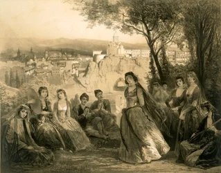 Tuin bij Tiflis, Georgië, plaat 27 uit een boek over de Kaukasus, uitgegeven door Alfred Leon Lemercier, Parijs, 1847